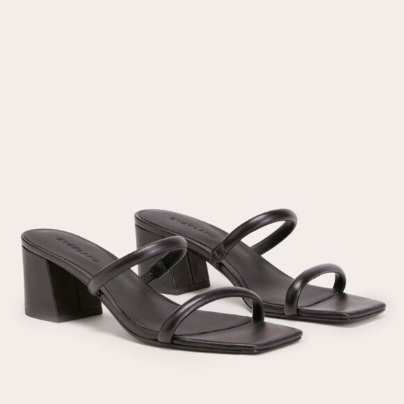 Everlane Shoes Double Strap Heel in Black Leather Minimalist Neutral Womens 9.5 - Picture 3 of 12